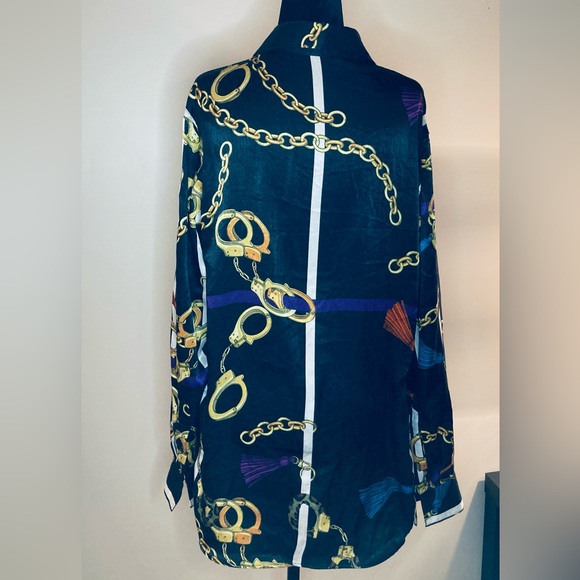 Zara Women’s Multicolour Chain Print Blouse Long Sleeve Buttons Size M Black - Picture 2 of 5